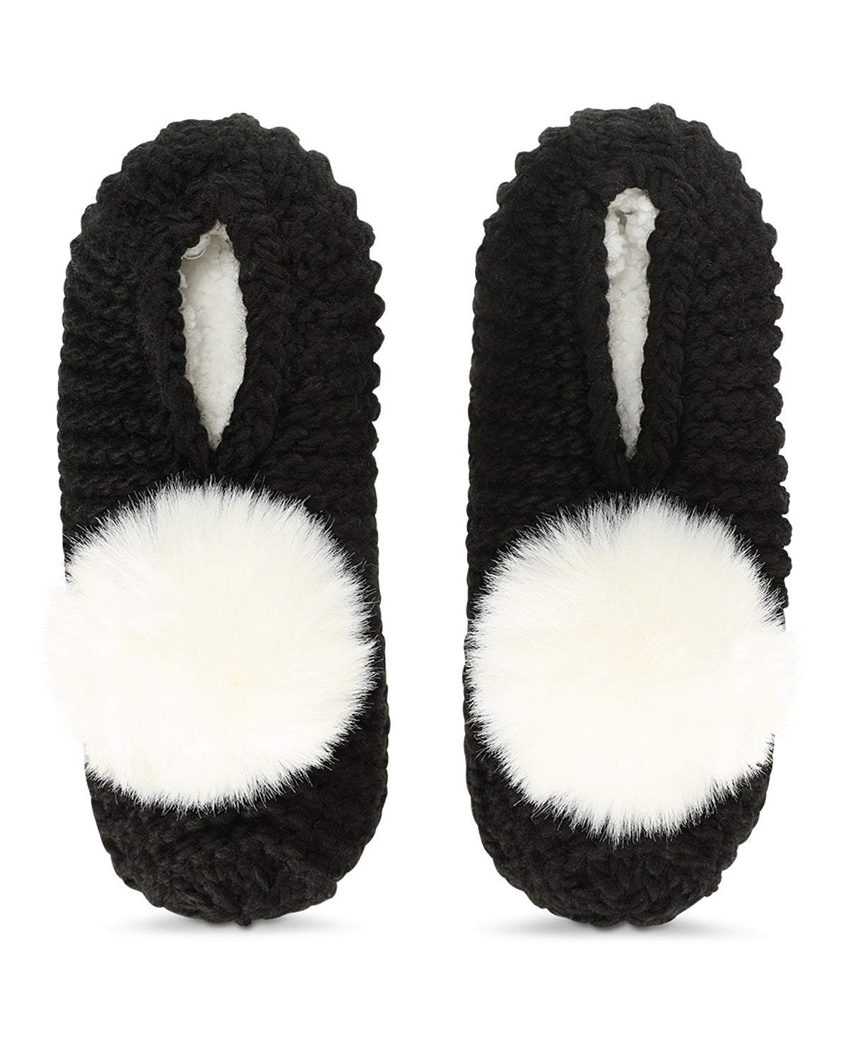 Women's Pompom Recycled Knit Sherpa Lined Slippers : Color: Black