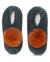 Women's Pompom Recycled Knit Sherpa Lined Slippers : Color: Teal