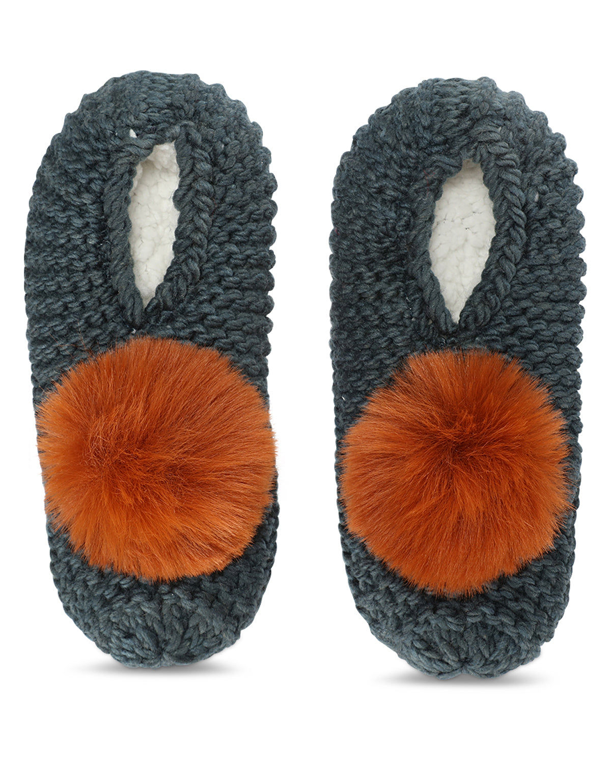 Women's Pompom Recycled Knit Sherpa Lined Slippers : Color: Teal