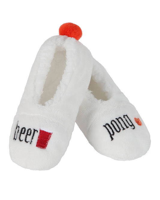 Women's Beer Pong Sherpa Lined Slippers : Color: Ivory