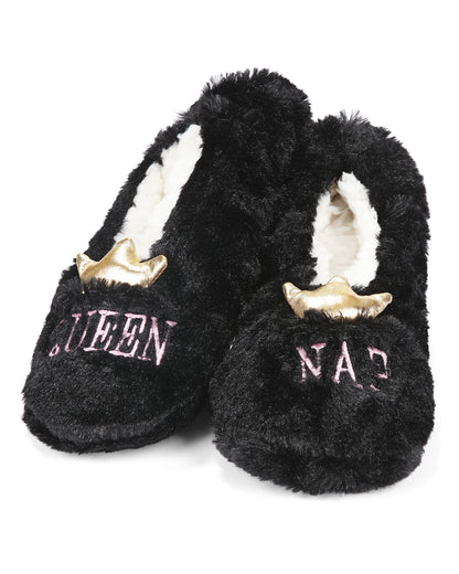 Women's Nap Queen Sherpa Lined Slippers : Color: Black
