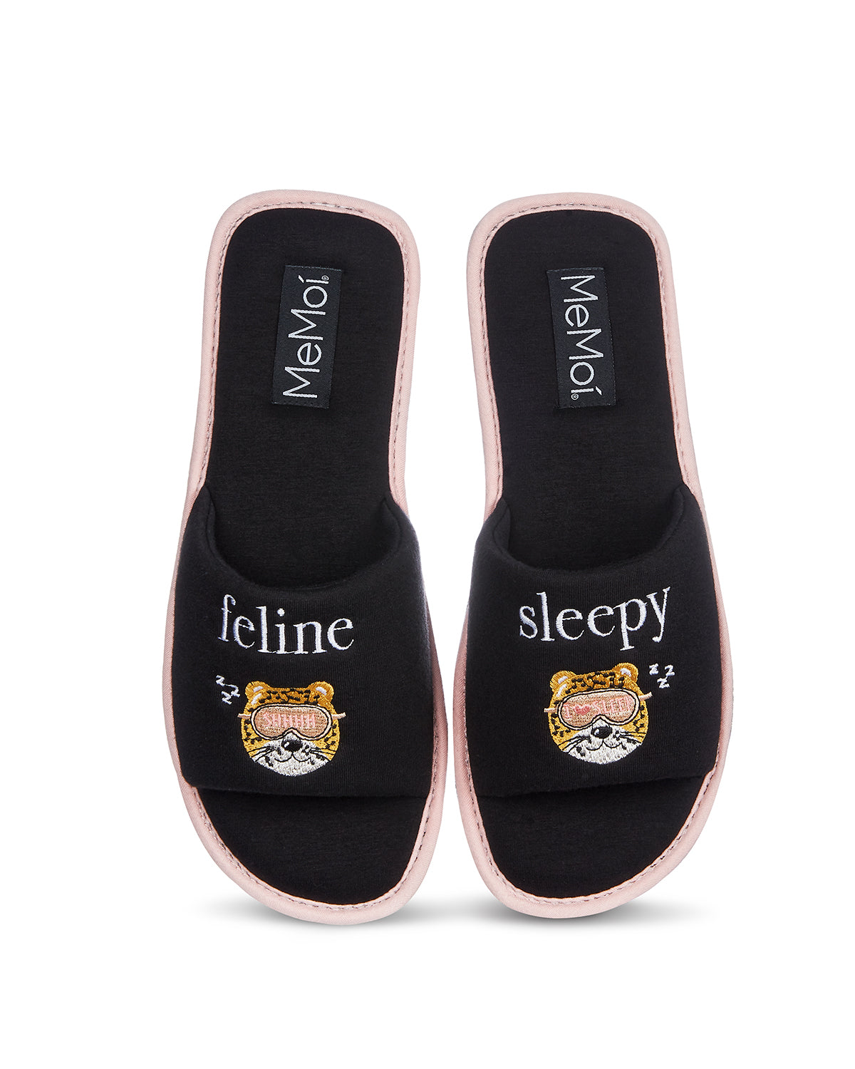 Feline Sleepy Open-Toe Slippers : Color: Black