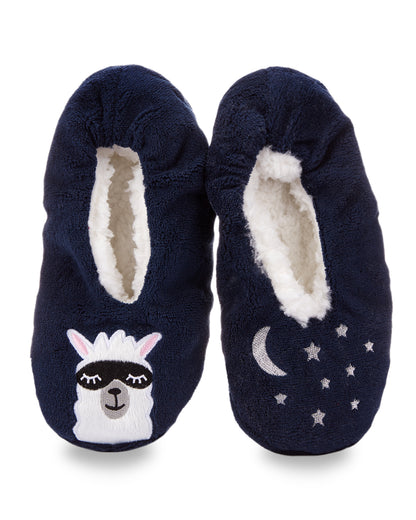 Women's Luxe Llama Sherpa Lined Slippers : Color: Navy