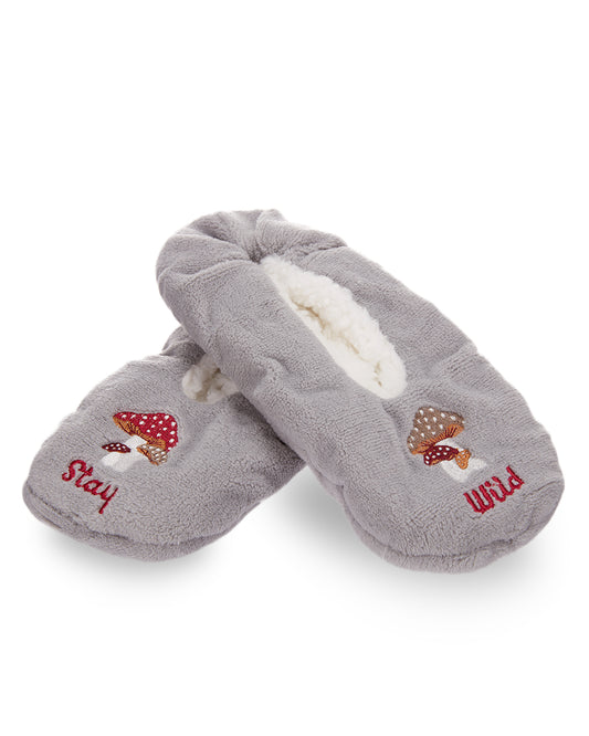Women's Stay Wild Mushrooms Sherpa Lined Slippers : Color: Gray