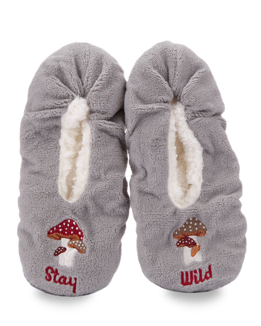 Women's Stay Wild Mushrooms Sherpa Lined Slippers : Color: Gray