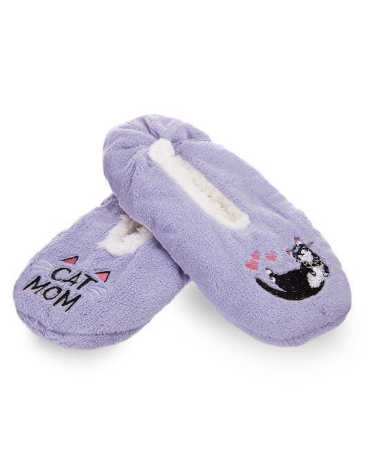 Women's Cat Mom Sherpa Lined Slippers : Color: Lavender
