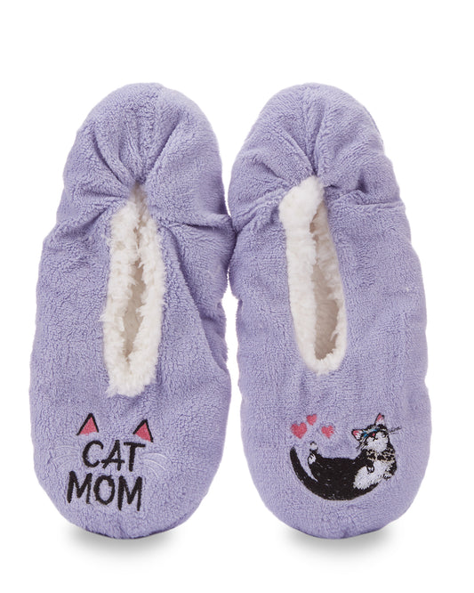 Women's Cat Mom Sherpa Lined Slippers : Color: Lavender
