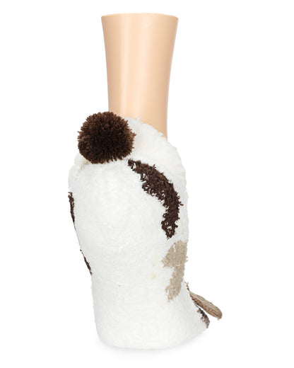 Women's Puppy Embellished Plush Lined Slippers : Color: Ivory