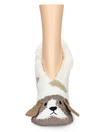 Women's Puppy Embellished Plush Lined Slippers : Color: Ivory