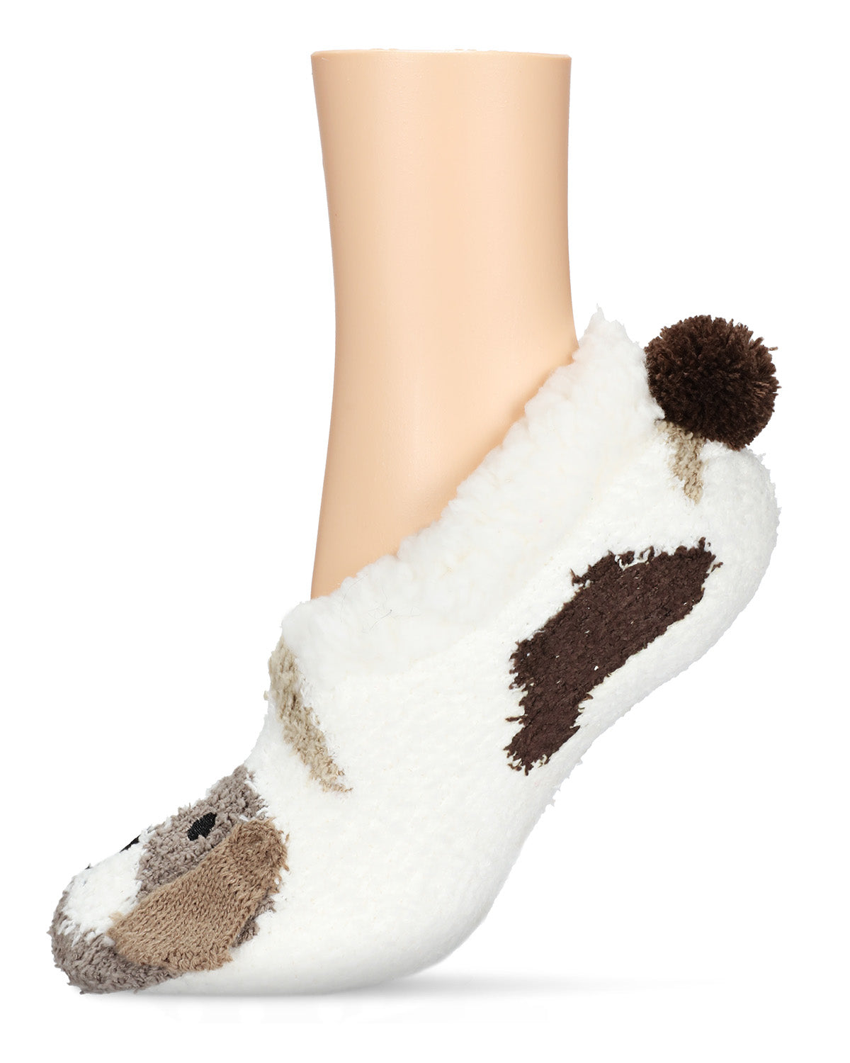 Women's Puppy Embellished Plush Lined Slippers : Color: Ivory