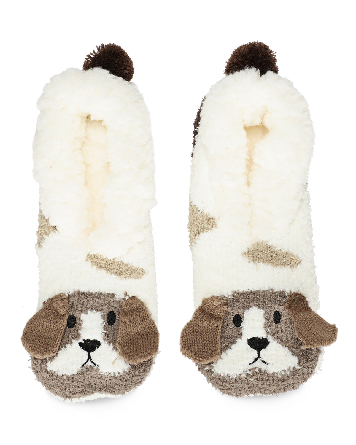 Women's Puppy Embellished Plush Lined Slippers : Color: Ivory