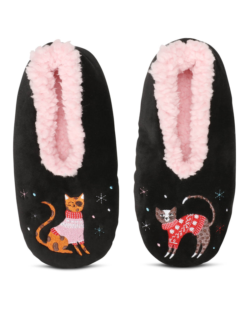 Women's Sweater Cats Sherpa Lined Slippers