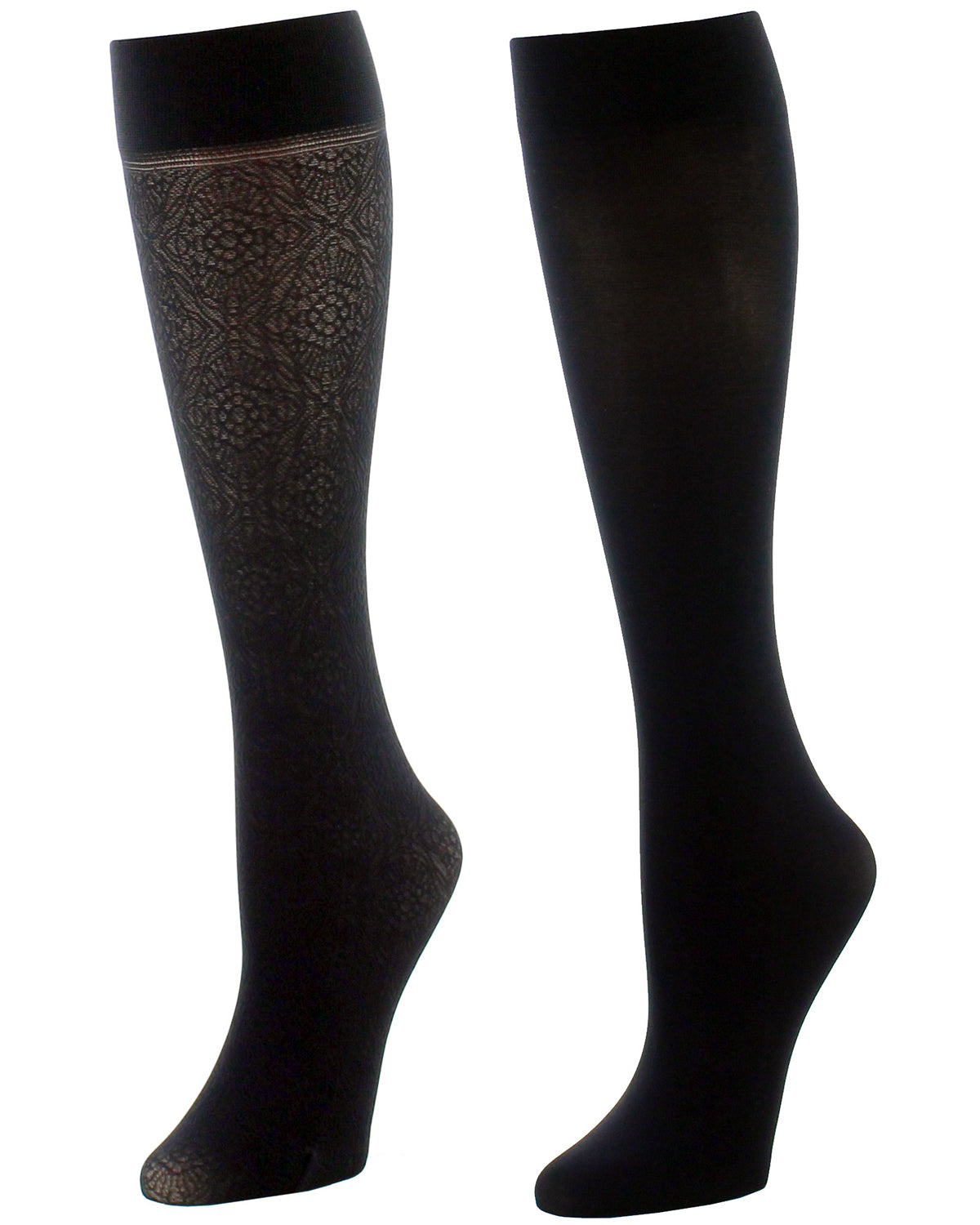 Women Floral 1976 Truform Ladies Black Knee High Diamond Pattern Socks
