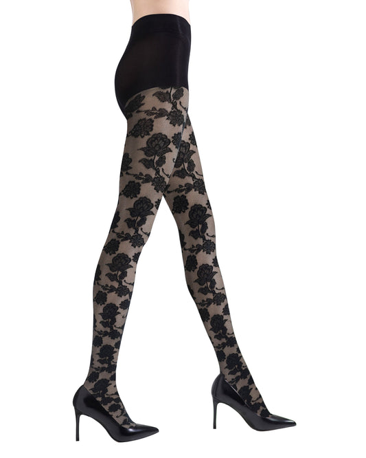 Women's Asya Rose Nylon Fashion Tights : Color: Black