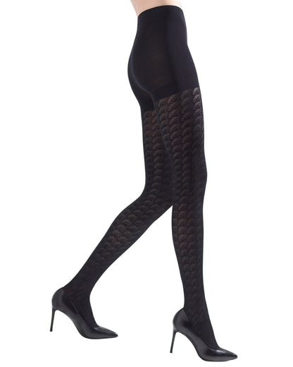 Women's Natori Deco Fan Opaque Tights : Color: Black