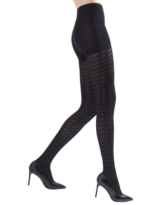 Women's Natori Deco Fan Opaque Tights : Color: Black