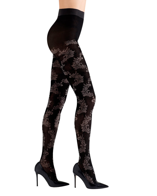 Fond of Feathers Opaque Tights : Color: Black-Gray