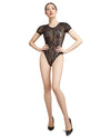 Natori Feathers Short Sleeve Lace Bodysuit : Color: Black
