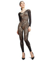 Natori Floral Romance Long Sleeve Lace Bodysuit : Color: Black