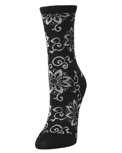 Women's Medallion Wool Blend Crew Socks : Color: Black