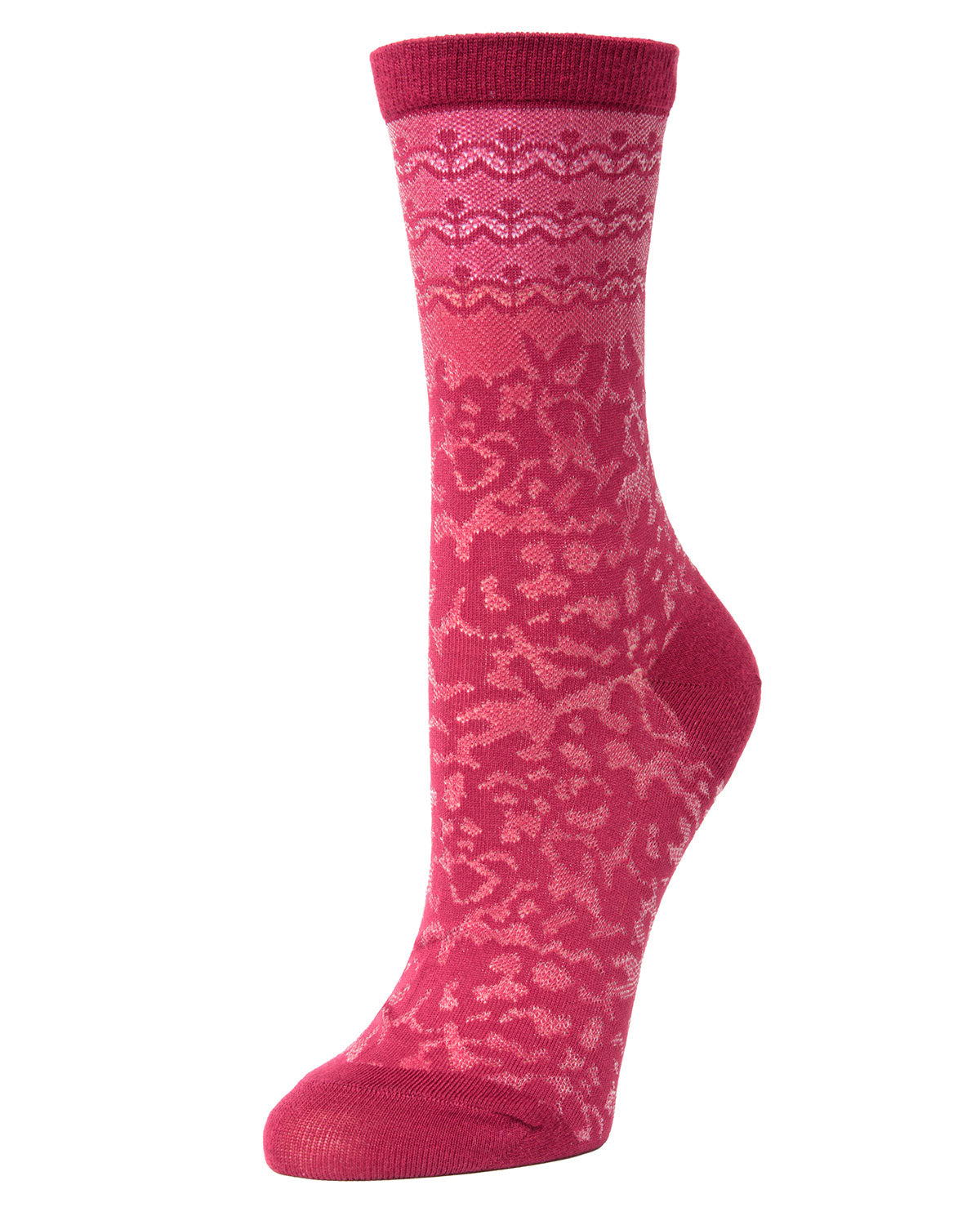 Natori Dainty Mix Cotton Blend Crew Socks : Color: Rhubarb