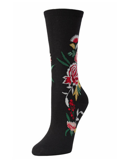 Natori Midnight Garden Cotton Blend Crew Sock : Color: Black