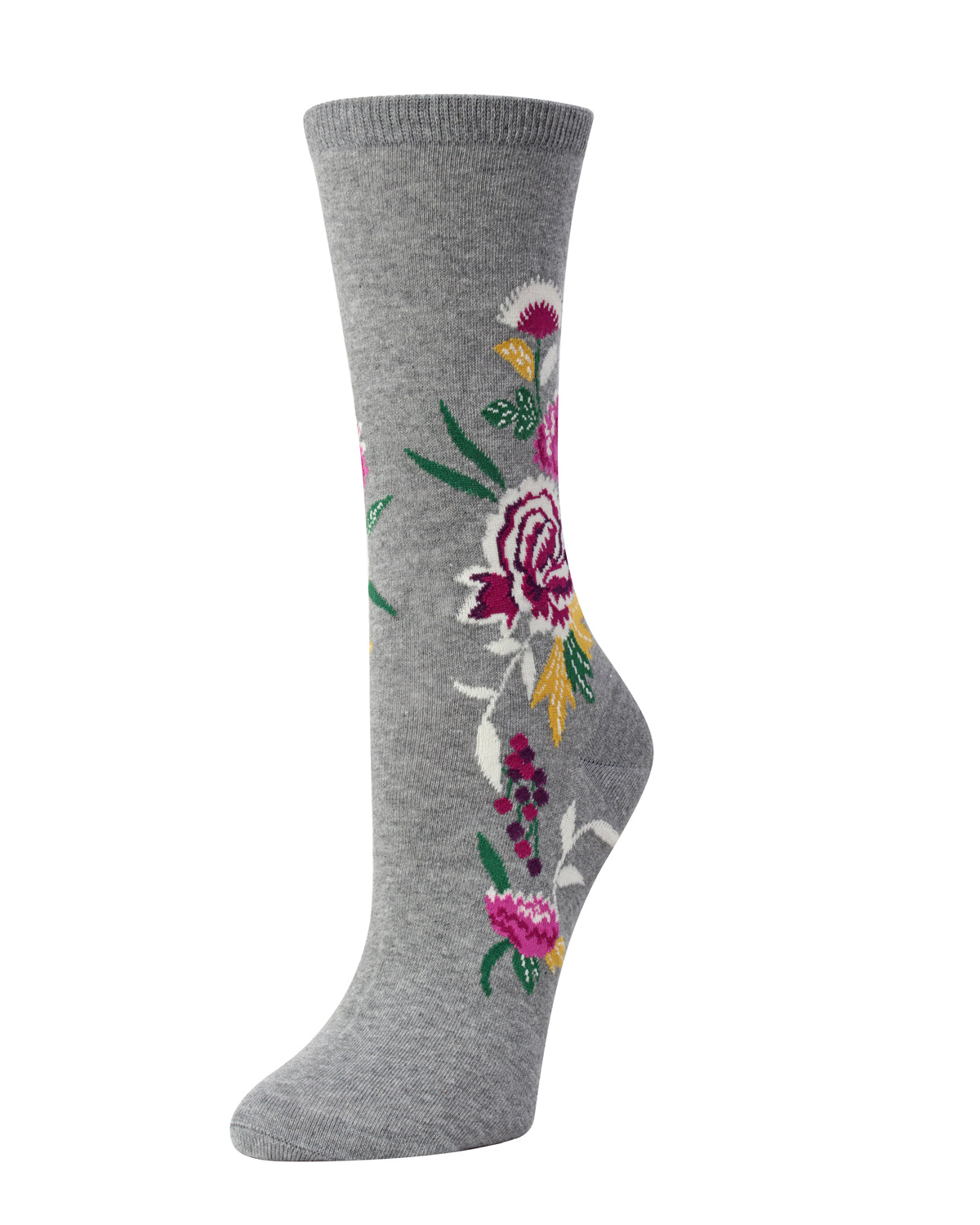 Natori Midnight Garden Cotton Blend Crew Sock : Color: Medium Gray Heather