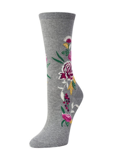 Natori Midnight Garden Cotton Blend Crew Sock : Color: Medium Gray Heather