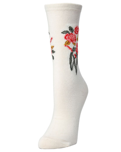 Rose Garden Cotton Blend Women's Crew Socks : Color: White