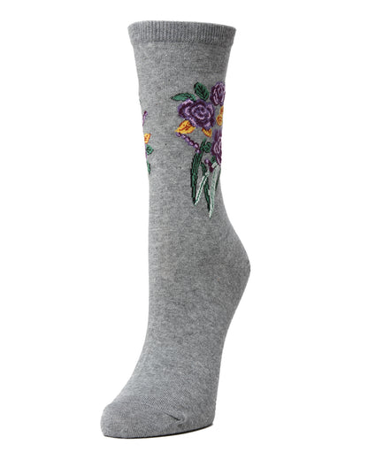 Rose Garden Cotton Blend Women's Crew Socks : Color: Medium Gray Heather