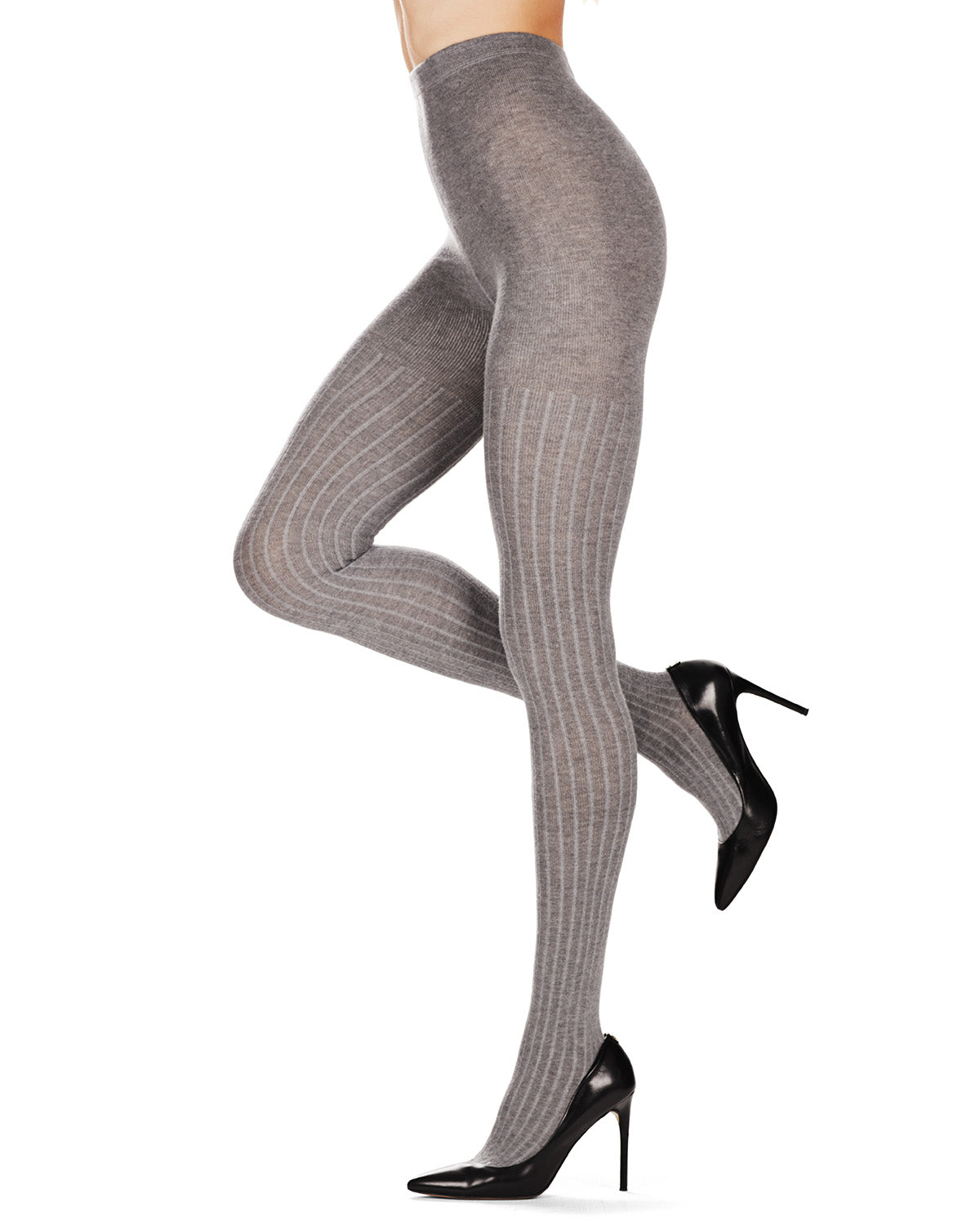 Natori Cashmere Blend Rib Knit Sweater Tights : Color: Medium Gray Heather