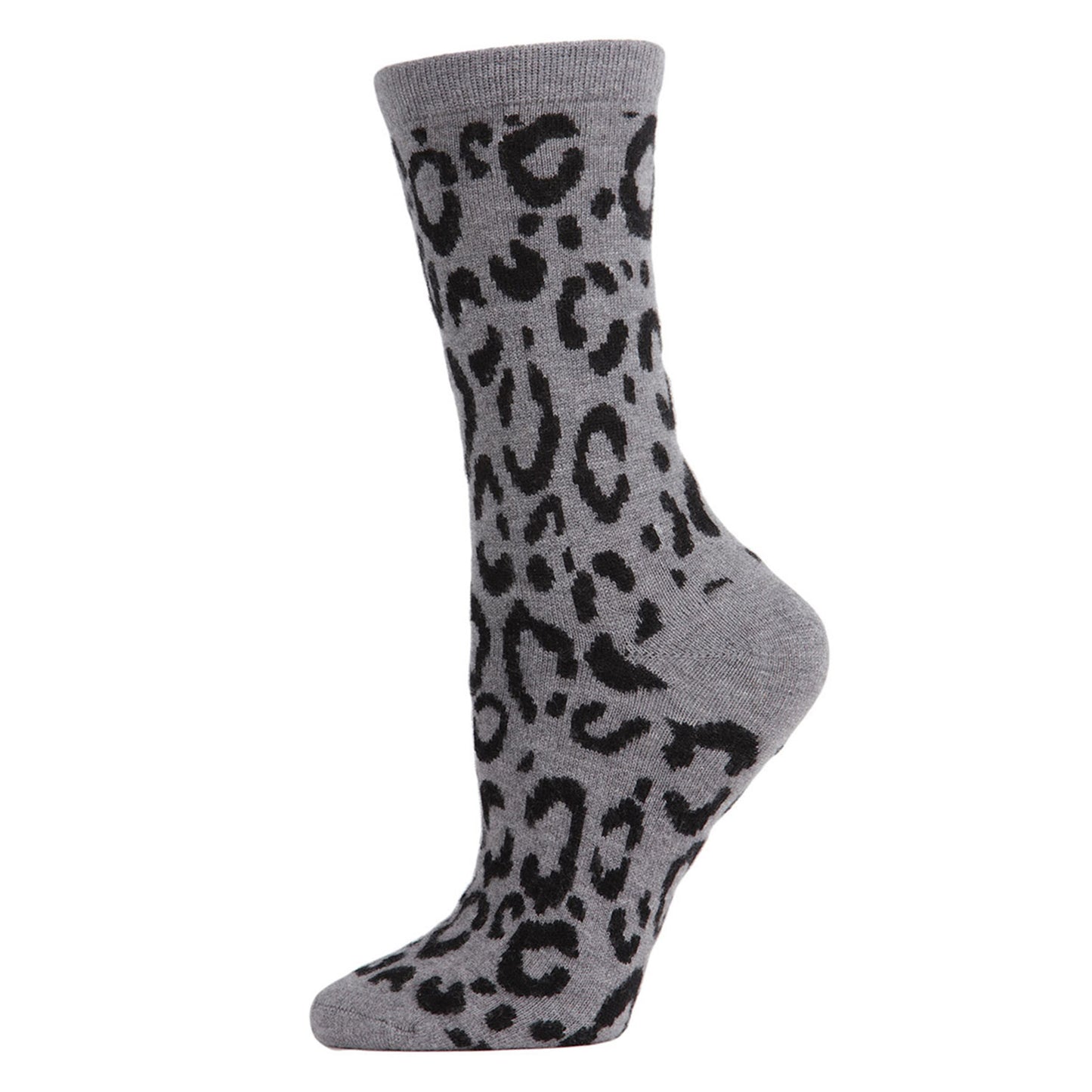 Natori Animal Print Cashmere Blend Crew Socks : Black: Med Gray Heather