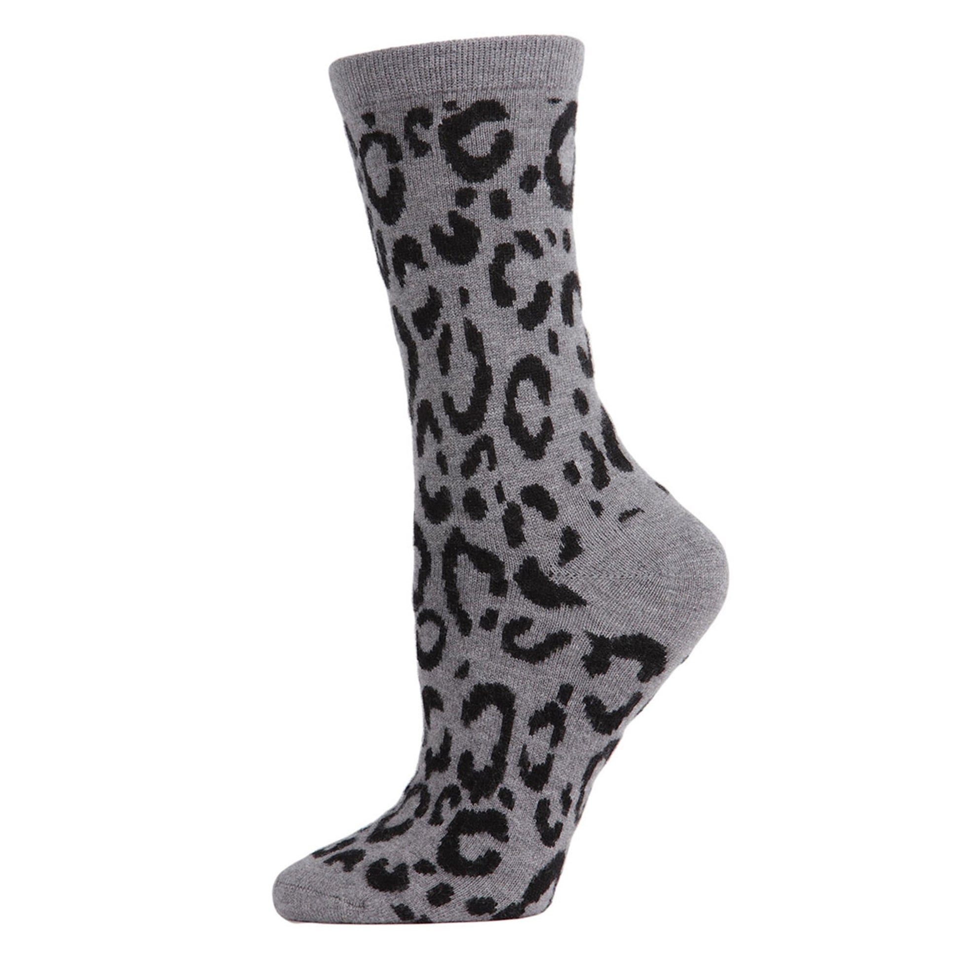 Natori Animal Print Cashmere Blend Crew Socks : Black: Med Gray Heather