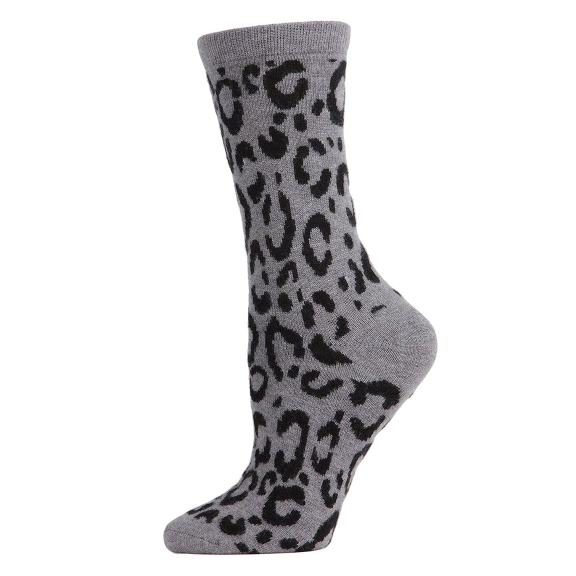 Women's 2 Pair Pack Natori Animal Print Cashmere Blend Crew Socks : Black: Med Gray Heather