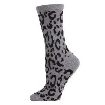 Women's 2 Pair Pack Natori Animal Print Cashmere Blend Crew Socks : Black: Med Gray Heather