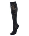 Mixed Schiffli Strip Knee High Sock : Color: Black