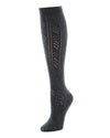 Mixed Schiffli Strip Knee High Sock : Color: Dark Gray Heather