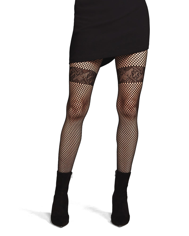 Geometric Band Tight Netted Fishnet Tights