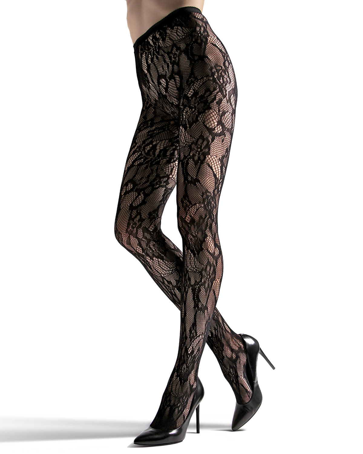 Floral Lace Cut-Out Fishnet Tights