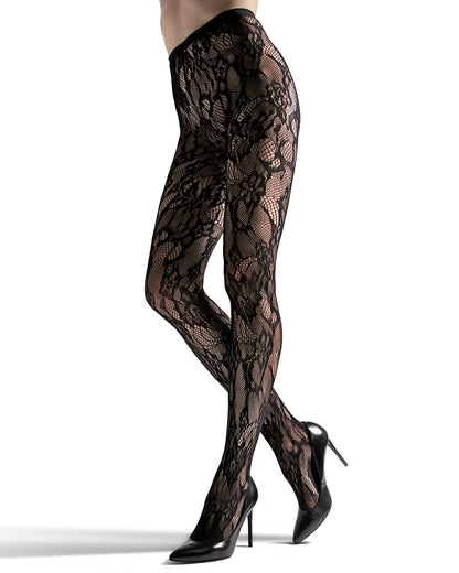 Floral Lace Cut-Out Fishnet Tights : Color: Black