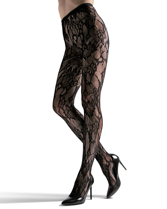Floral Lace Cut-Out Fishnet Tights : Color: Black
