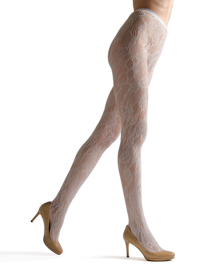 Floral Lace Cut-Out Fishnet Tights : Color: Ivory