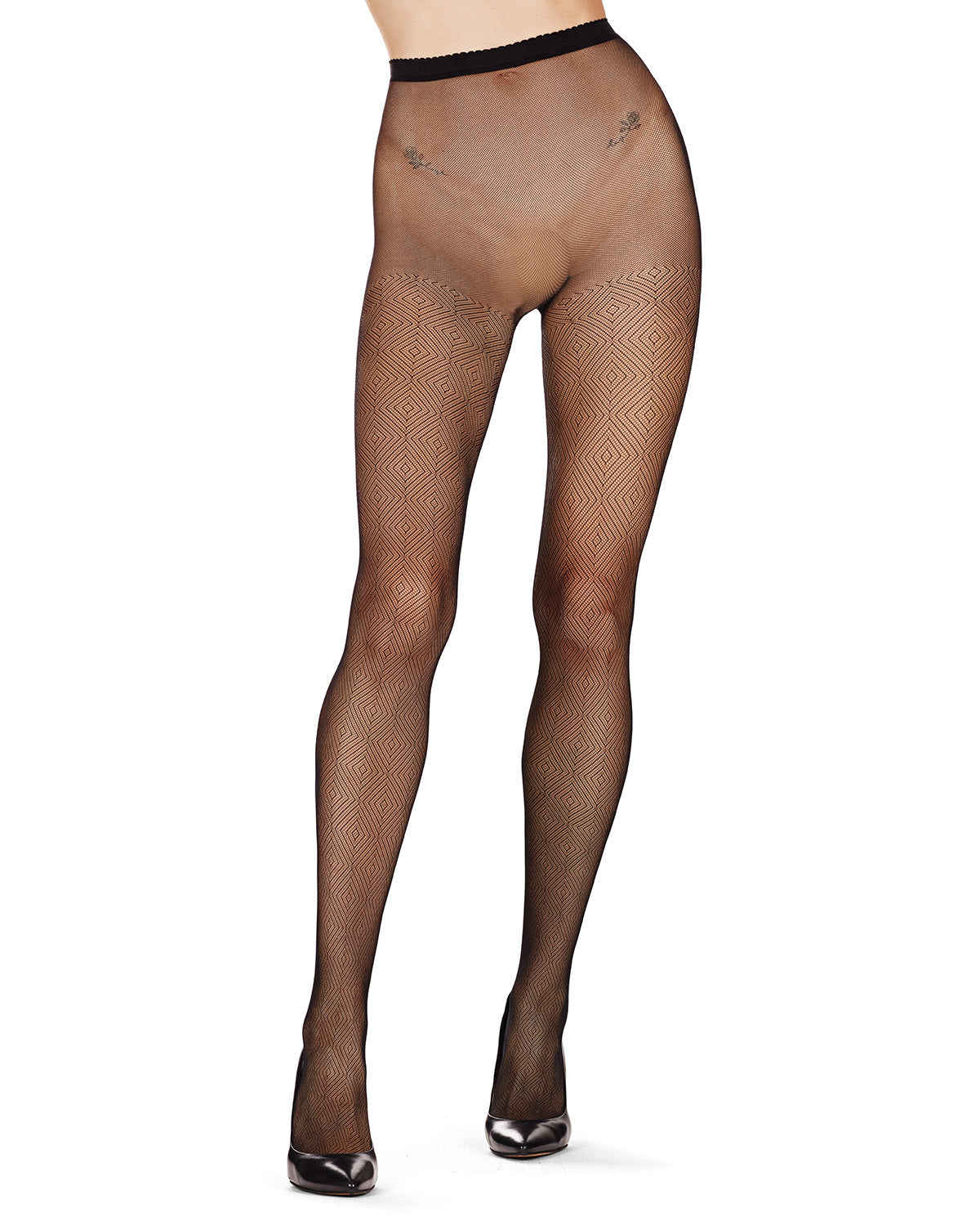 Women's Glittering Diamond Geo Nylon Net Tights : Color: Black