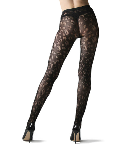 Leopard Print Semi-Opaque Net Tights : Color: Black