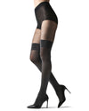 Metallic Opaque Thigh High Shimmer Tights : Color: Black-Silver Lurex