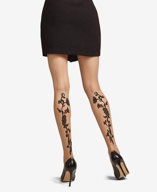 Marilyn Floral Backseam Sheer Tights : Color: Nude/Black