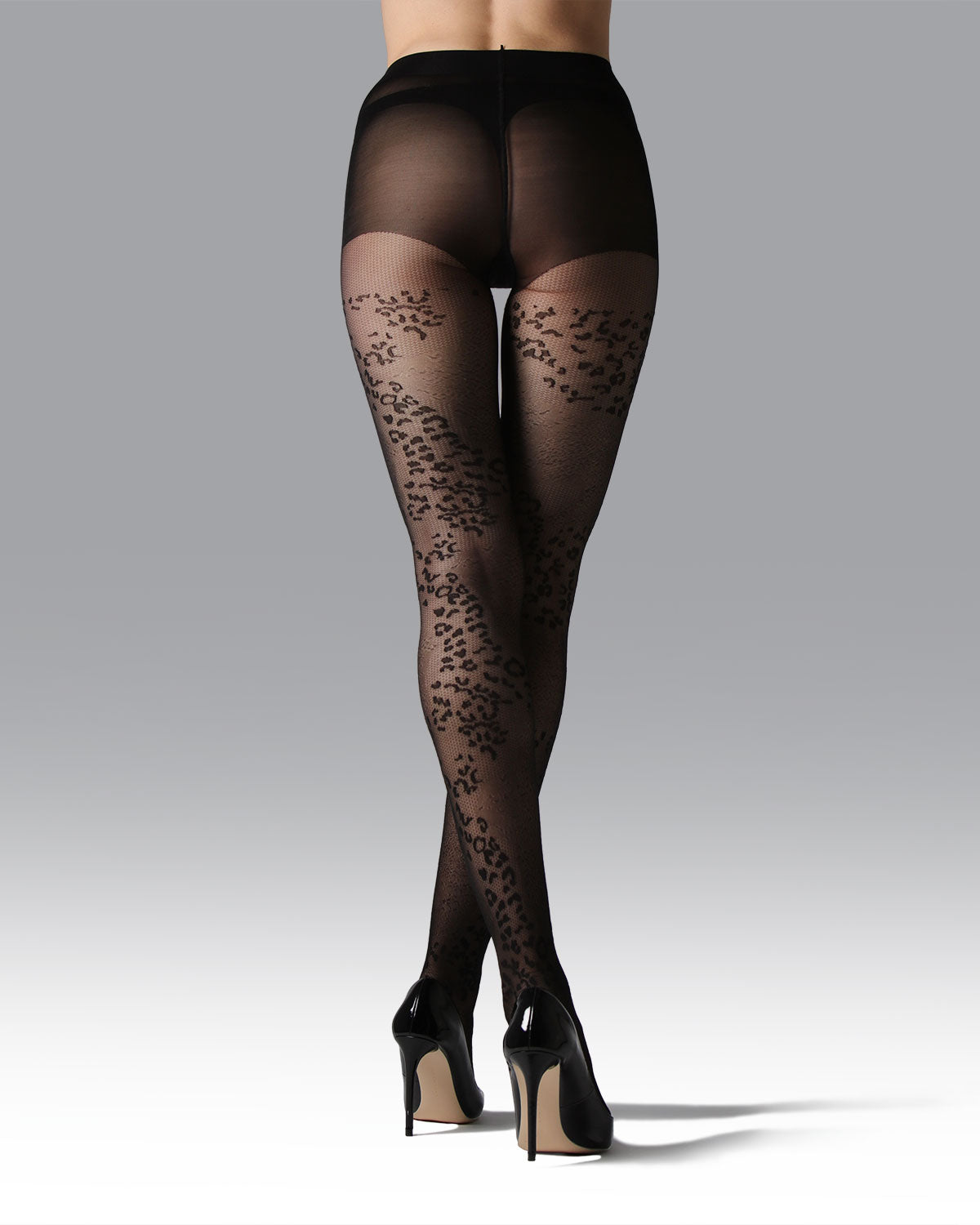 Women's Leopard Mix Sheer Nylon Tights : Color: Black
