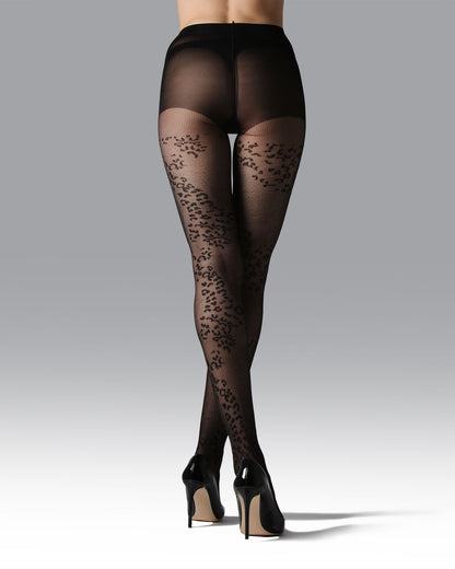 Women's Leopard Mix Sheer Nylon Tights : Color: Black