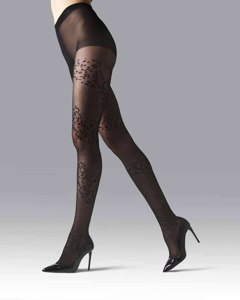 MANZI Women's Sheer Patterned Tights All-Over Polka-Dot Leopard