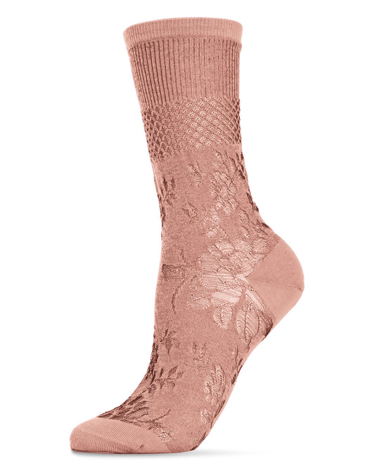 Natori Floral Fields Women's Sheer Crew Socks : Color: Blush Pink